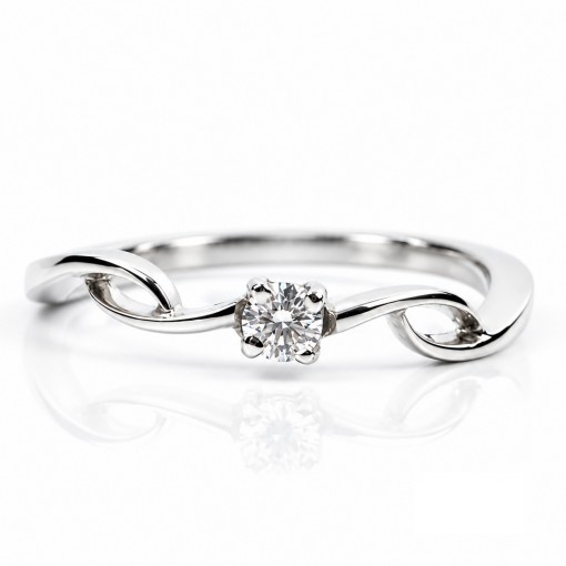 Нежен Годежен Пръстен 18К Бяло Злато с Диамант   Bloom Jewellery